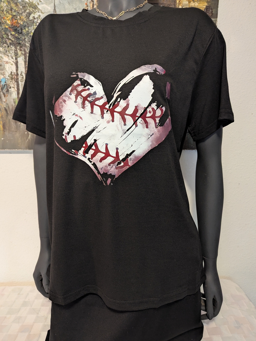 Black Baseball Heart Graphic Tee
